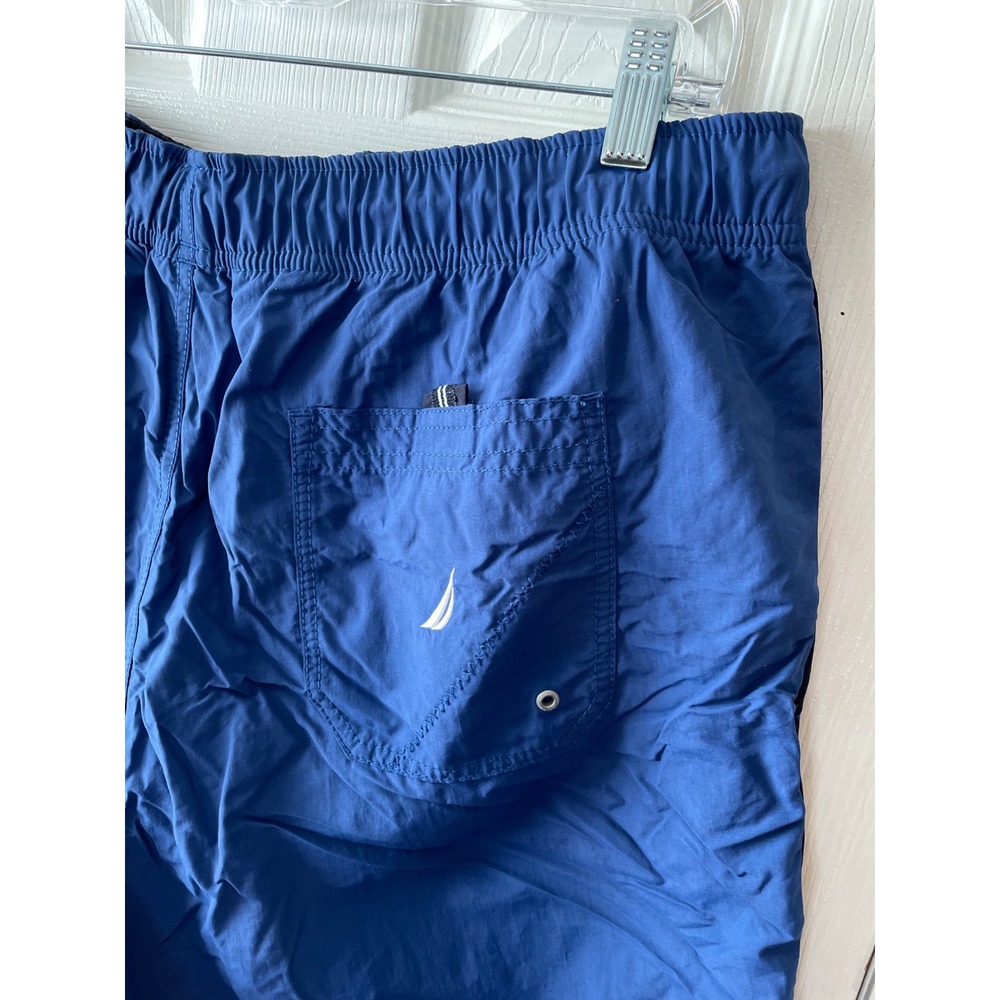Nautica Mens Navy Blue‎ Mesh Lined Swim Trunks Shorts Large Embroidered Logo - Picture 5 of 11
